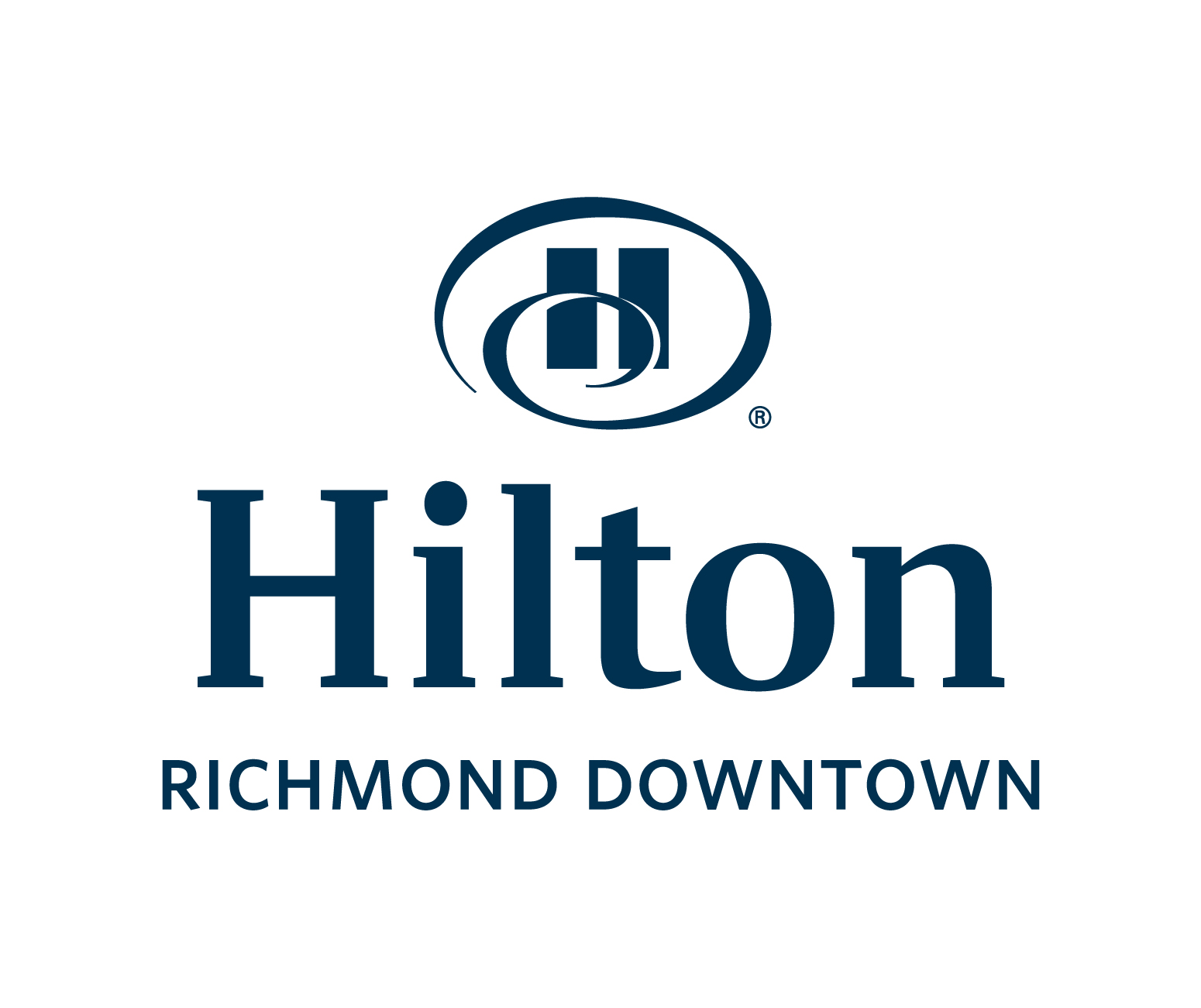 Hilton Richmond Downtown white and blue logo